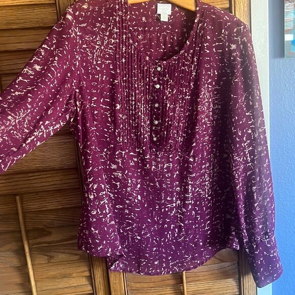 Converse Semi-Sheer Burgundy & Tan Print Tunic Blouse - Picture 2 of 9